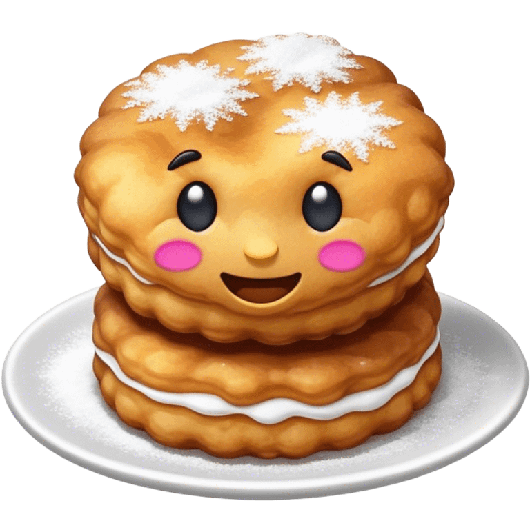 Buñuelo Cinematic Realistic Buñuelo Dessert Emoji, depicted as perfectly round, fluffy fritters served in a small bowl with a dusting of powdered sugar, rendered with vibrant textures and warm, inviting lighting. emoji