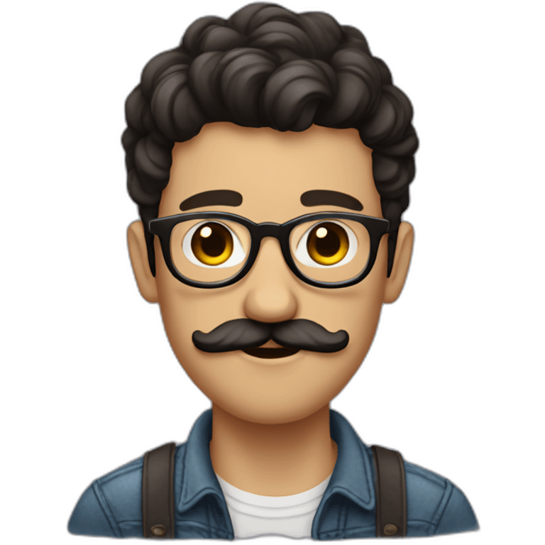 hipster guy with glasses and swirly mustache dark hair emoji