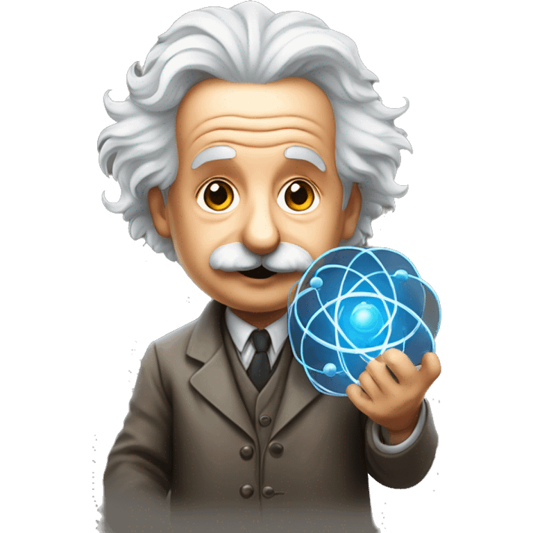 Albert Einstein holding a model of an atom emoji