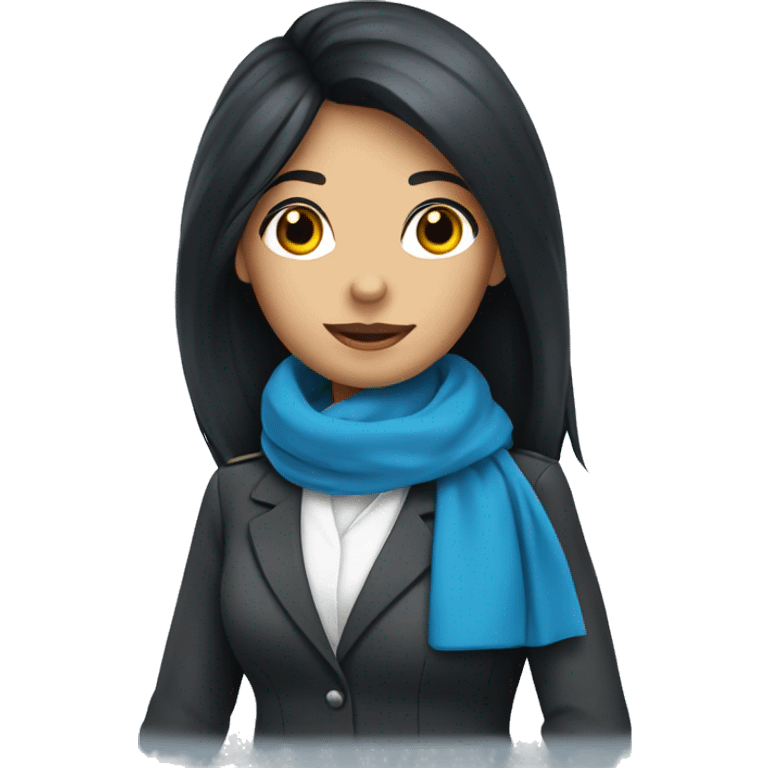 Flight attendant with long black hair and a blue scarf emoji