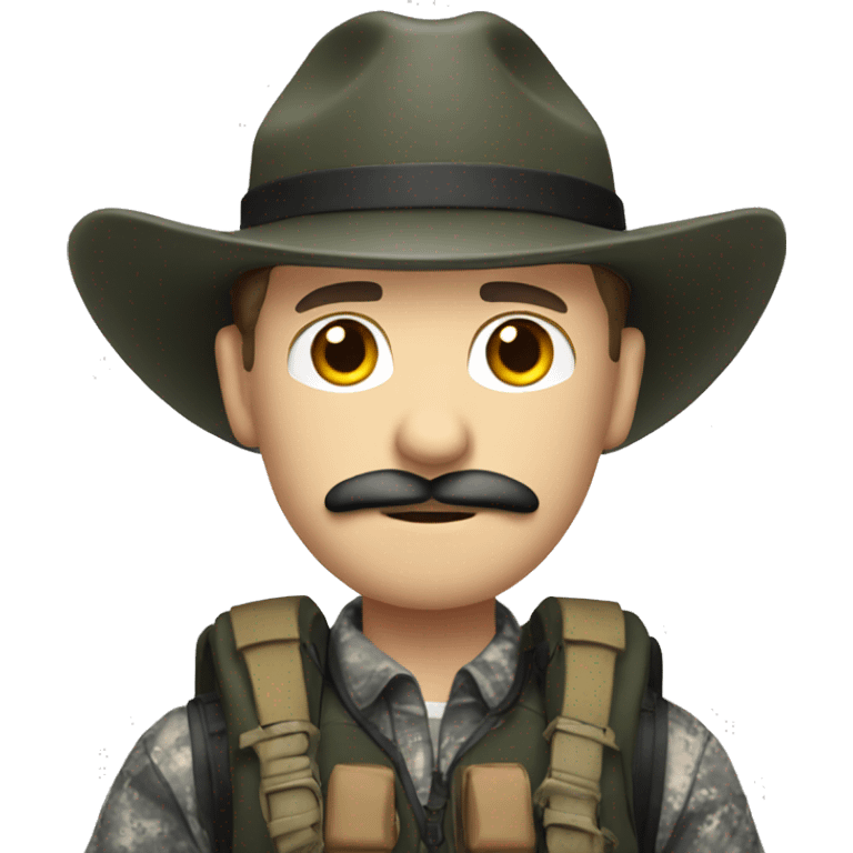 White guy with black mustache wearing hunting gear  emoji