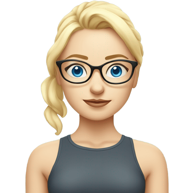 a blue-eyed blonde in glasses and a sertum in her nose does yoga in emoji