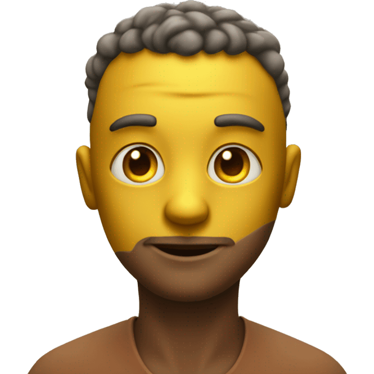 A yellow relaxed emoji face with reddish eyes. And with mesh dust clouds around him emoji