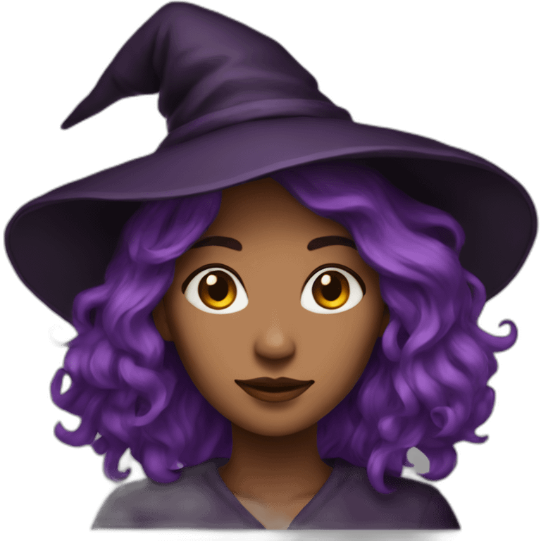 woman witch brown hat purple hair emoji