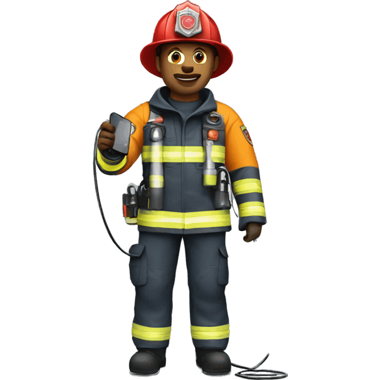 Firefighter holding a phone charging cable emoji