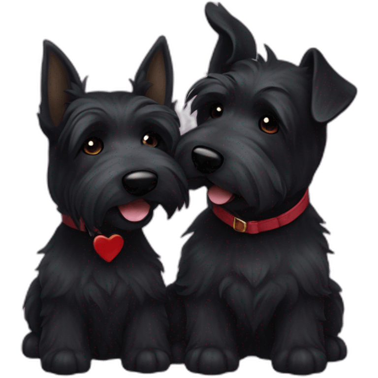 Two black Scottish terrier kissing one male one female emoji