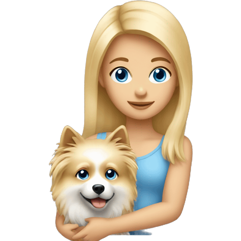 Blonde girl blue eyes holding spitz  emoji