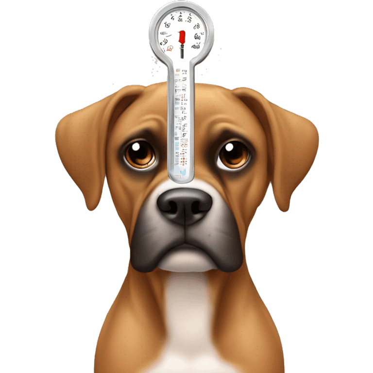 Boxer with tired eyes and thermometer in its mouth ￼ emoji