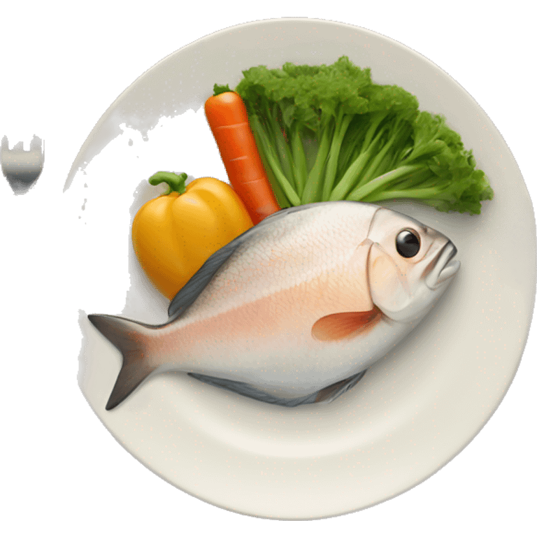 A plate of tieb with vegetables and fish emoji