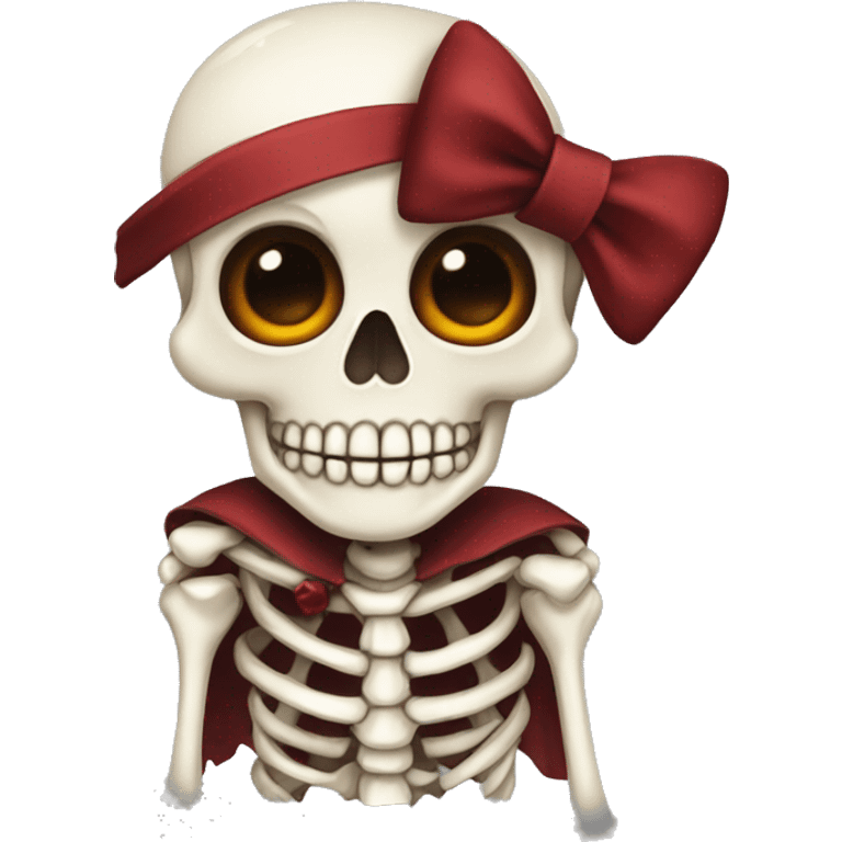 Cute skeleton w dark red bow on head emoji