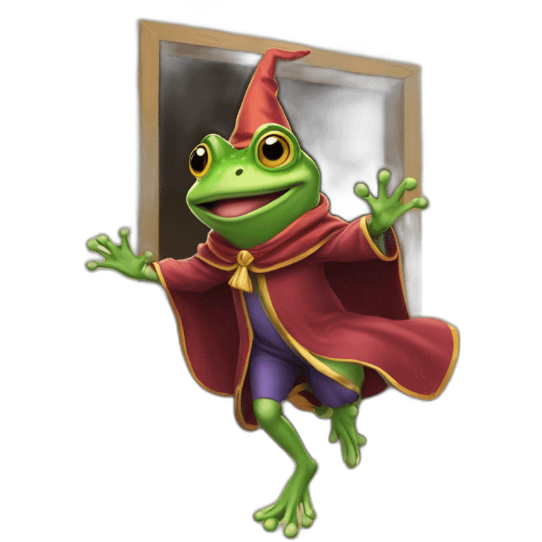 wizard frog running out door emoji