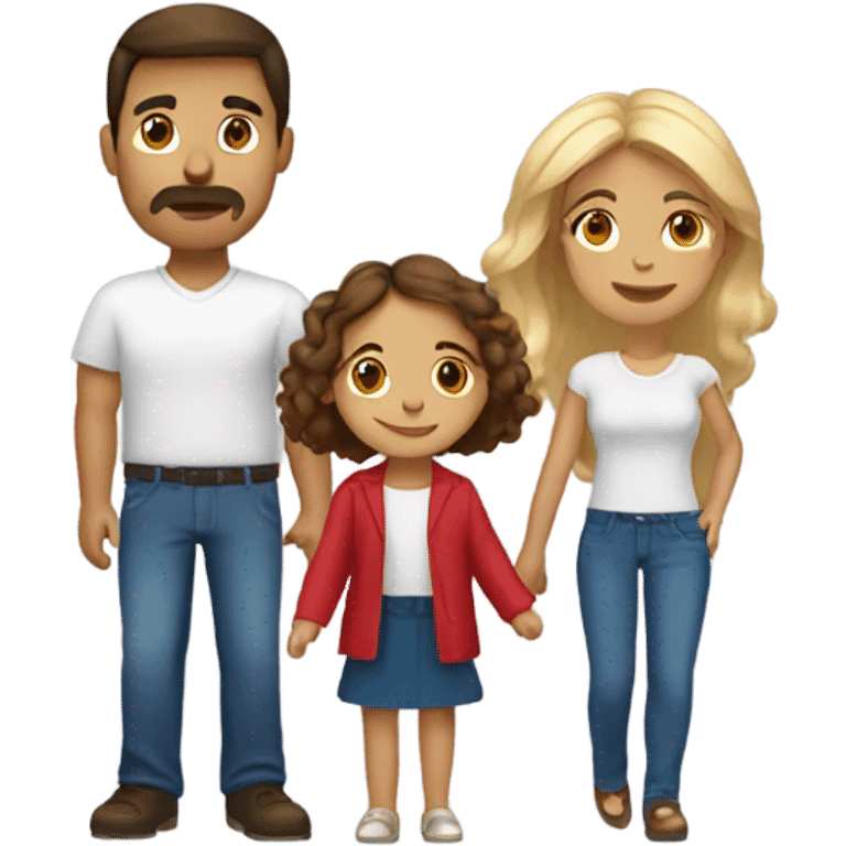 Puerto rican beard short brown hair  husband with blond long hair wife and brown long hair daughter Family  emoji