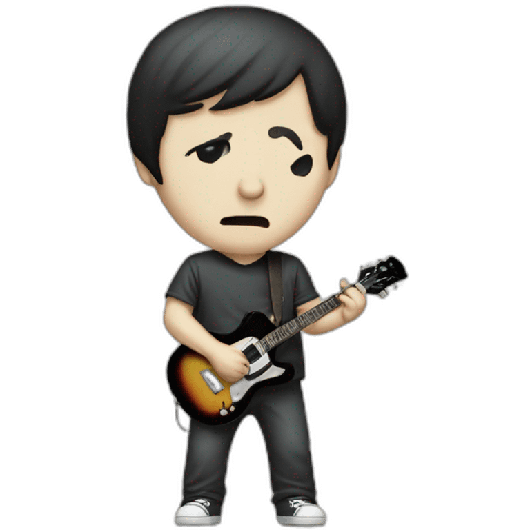 Ian Curtis, playing teardrop shape guitar, full body view emoji