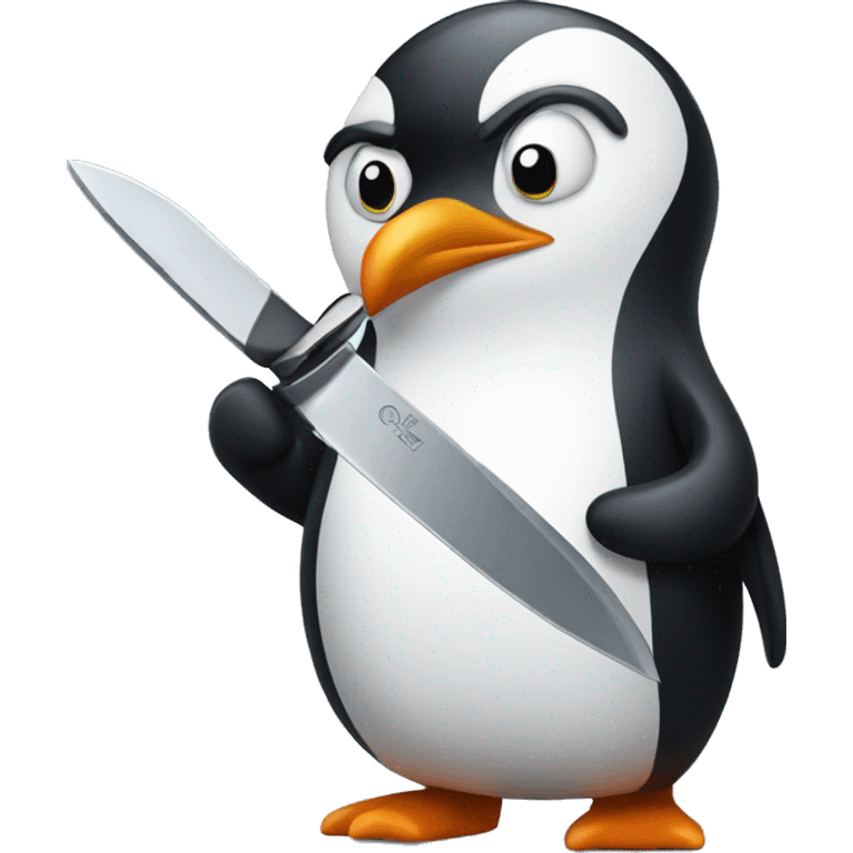 Cartoon penguin with a knife emoji