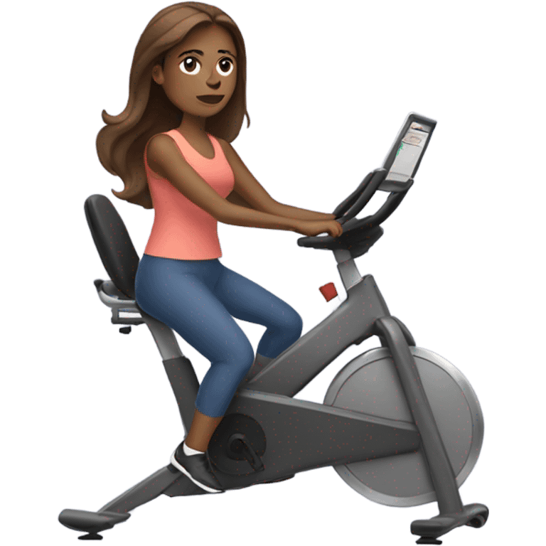 Brown hair woman on stationary bike emoji