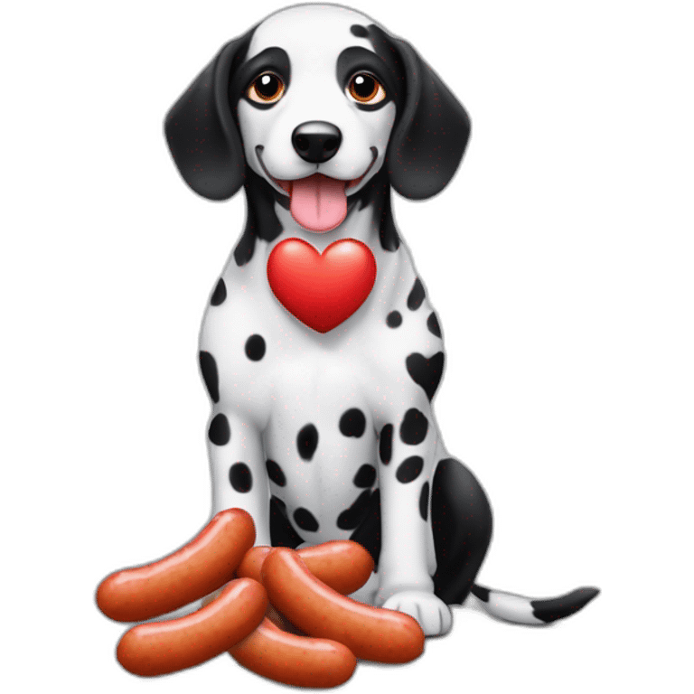 Perro salchicha mini con pelaje negro de dalmata y un corazón  emoji