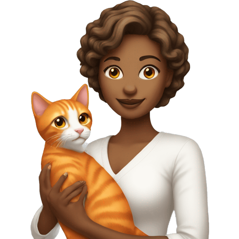 pretty woman holding orange cat emoji