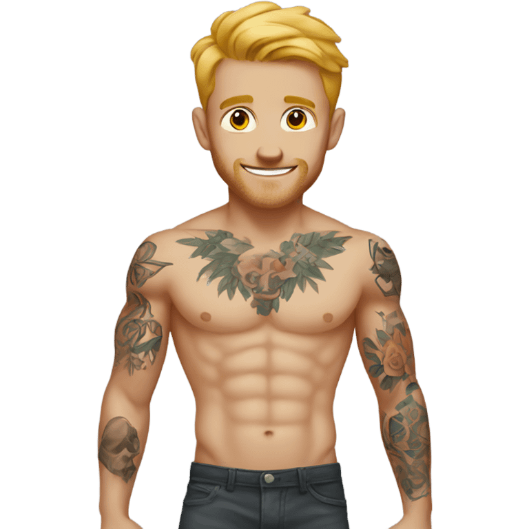 Shirtless white male tattoos emoji