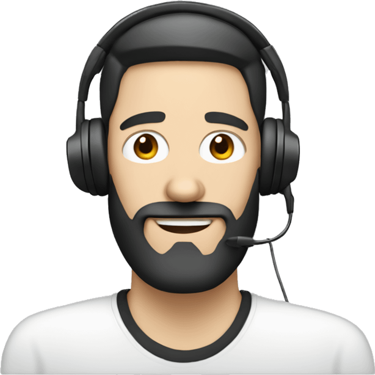 white guy with nose above average with black hair and beard with laptop and headset emoji