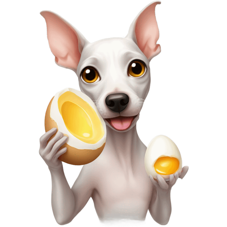 American Hairless Terrier eating Boiled egg emoji