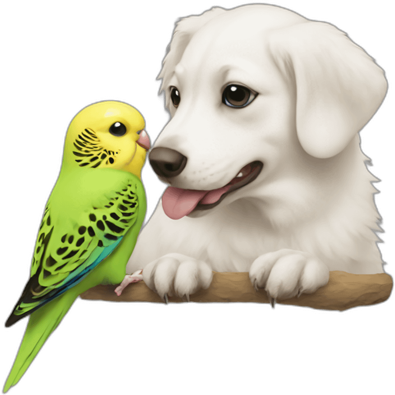 a budgie eating a dog emoji