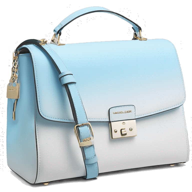 Realistic pastel sky blue to white ombre michael kors satchel purse. emoji