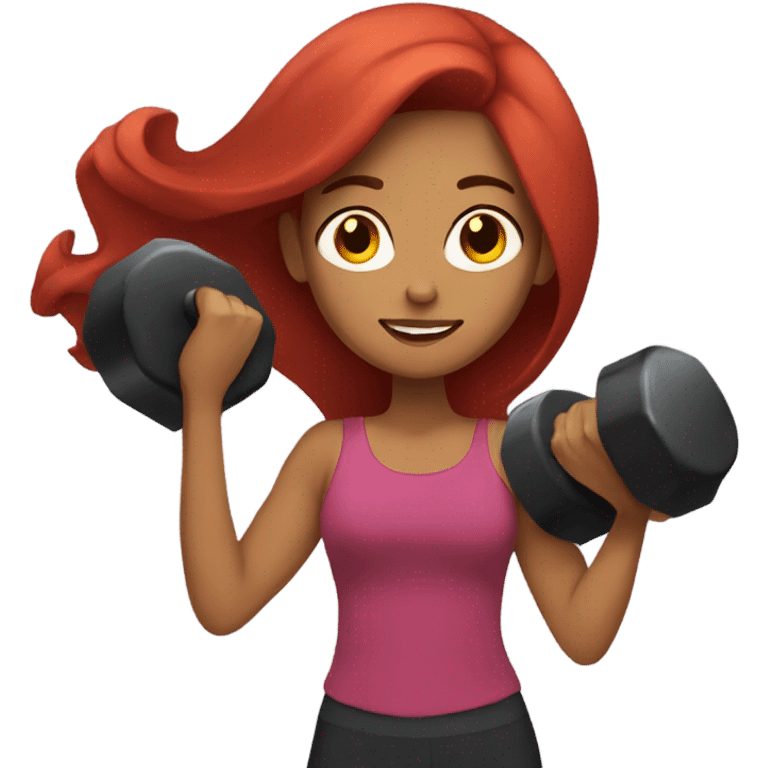 Latina with long red hair holding weights  emoji