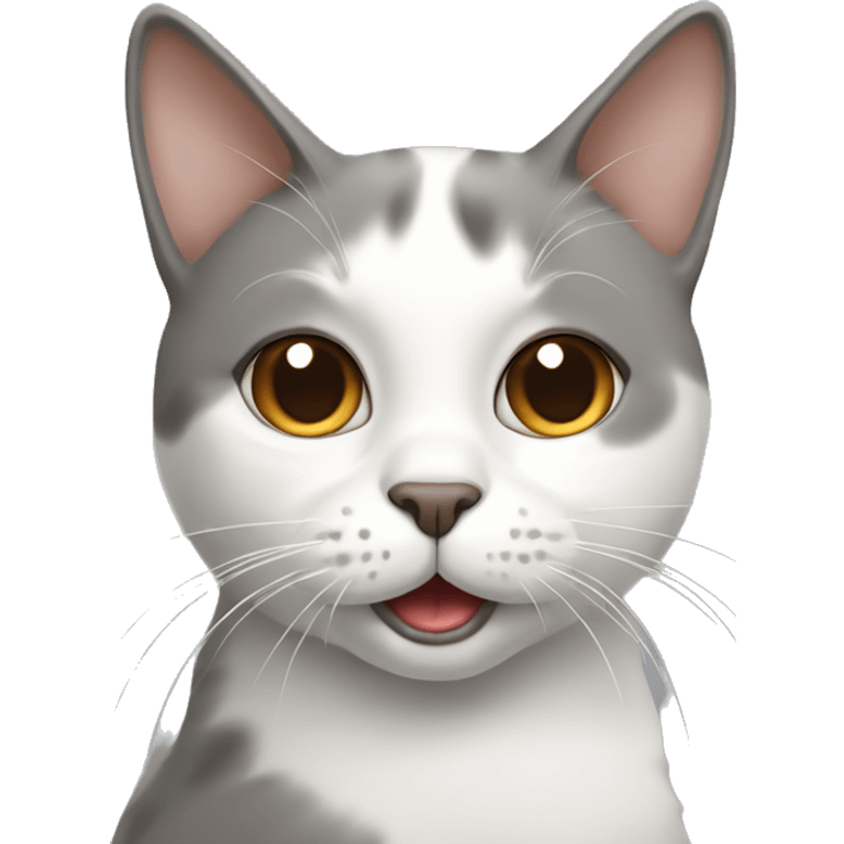 grey-white cat with brown face stocking out tongue emoji