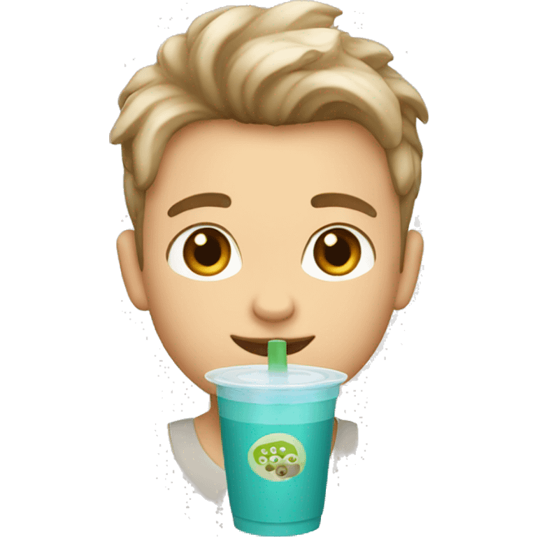 white boy with boba tea emoji