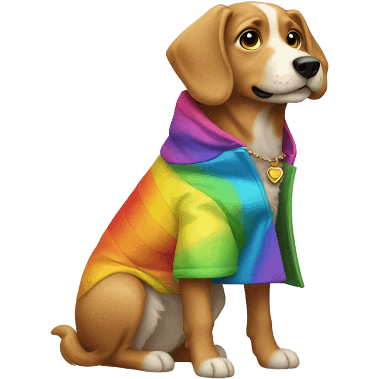 Dog wearing rainbow emoji