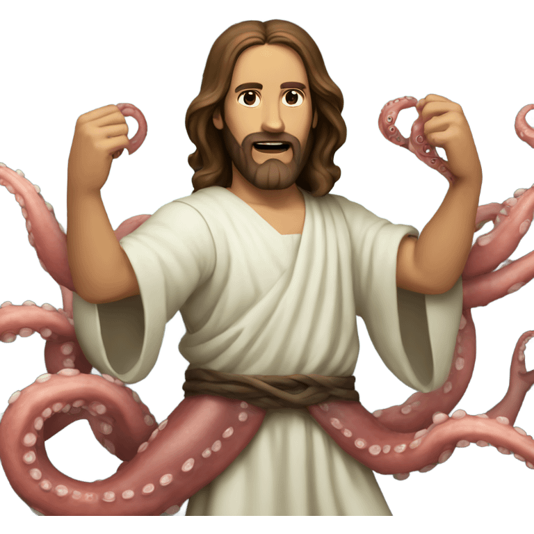 Jesus fighting an octopus emoji