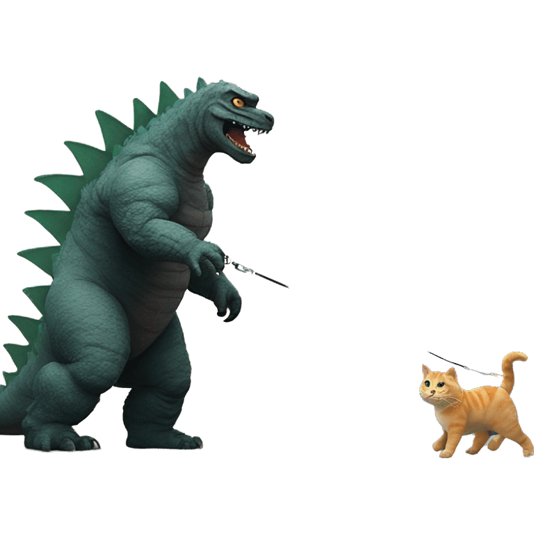 Godzilla walking his pet cat with a leash emoji