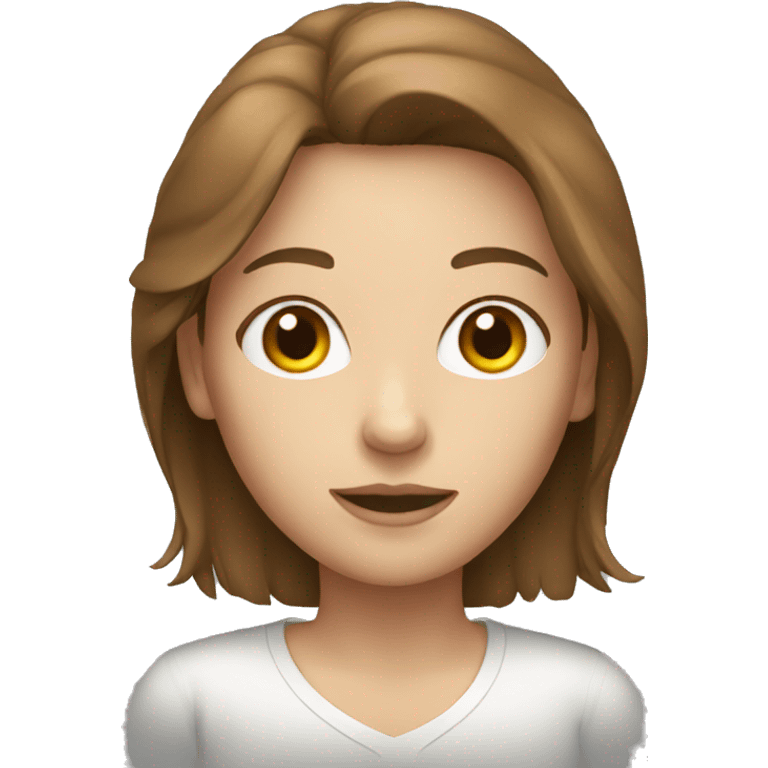 white woman with brown hair with a shirt emoji