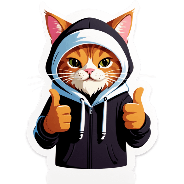 Cat with beard and hoodie , thumbs up emoji