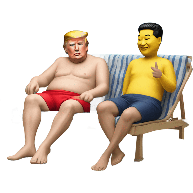 Photorealistic Donald Trump and Xi Jinping at the beach by the pool together emoji