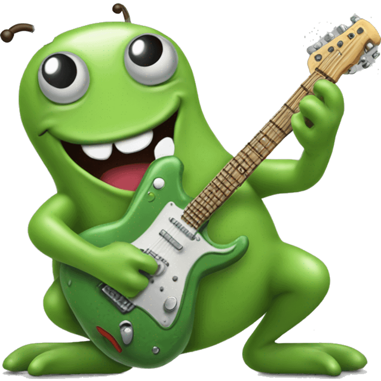 Happy slimy slug playing electric guitar emoji