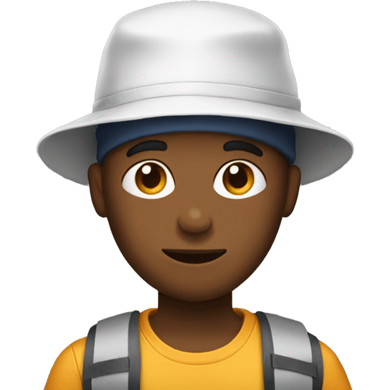 boy with phone in hand and bucket hat on head emoji