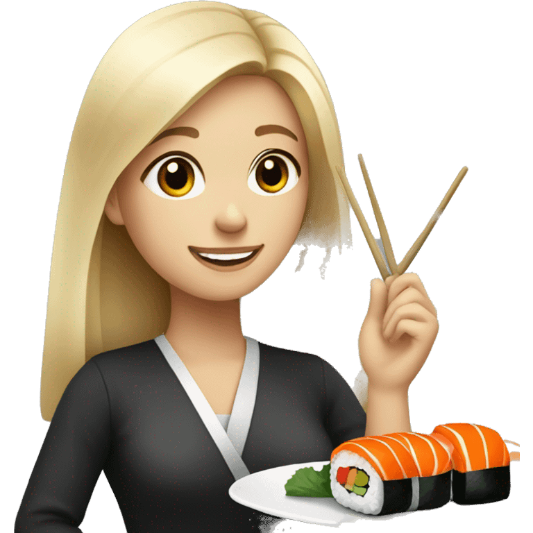 Blonde girl with long hair eating sushi emoji