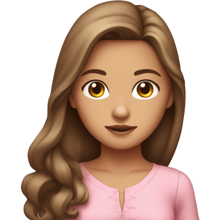 a girl with long brown hair and hazel eyes with tan wearing pink slim dress emoji