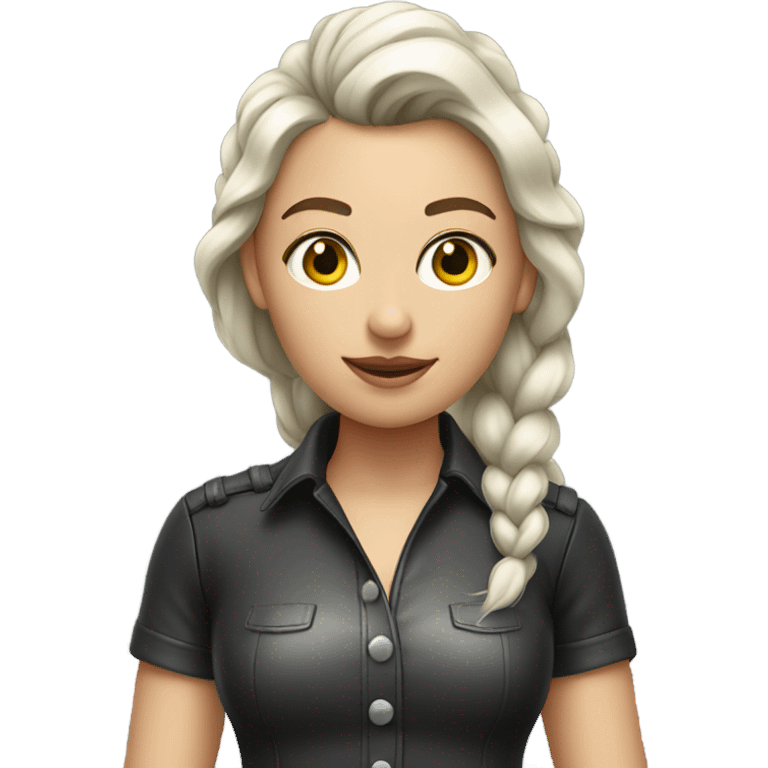 Young white woman with silver braid wearing a leather shirt emoji