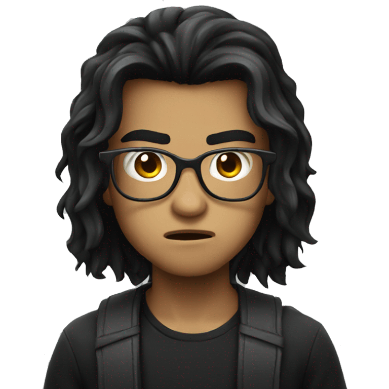 glasses black long hair angry boy emoji