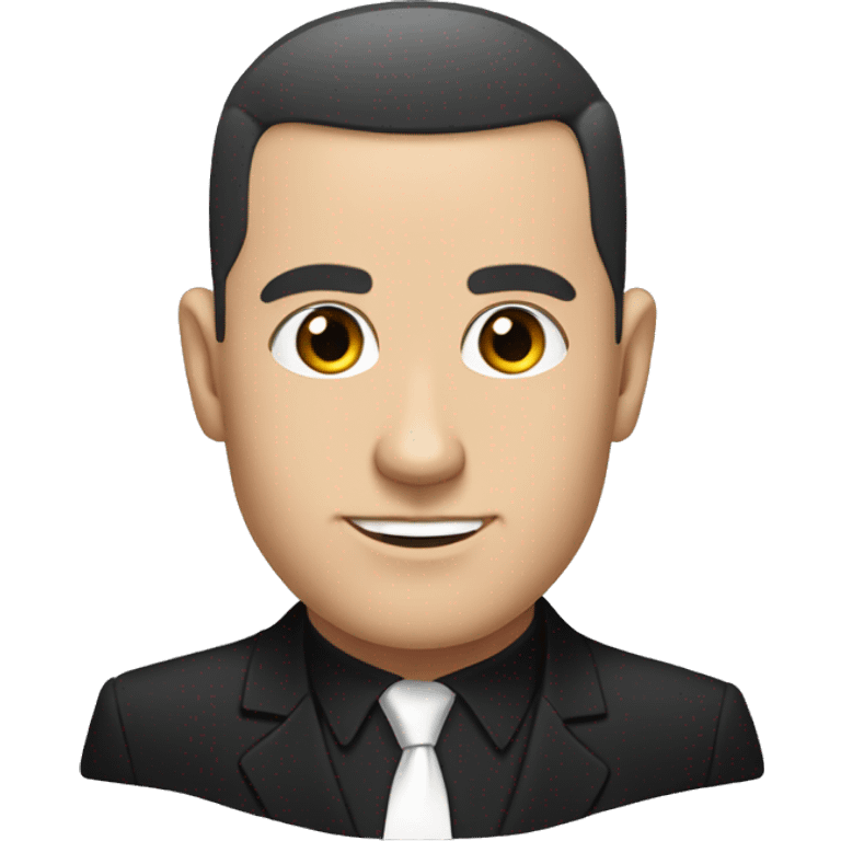 White man with dark hair buzzcut, wearing black suit and tie with white dress shirt  emoji