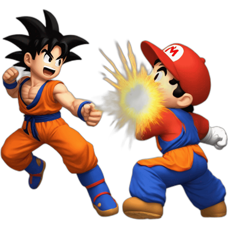 Goku fighting Mario with a blast emoji