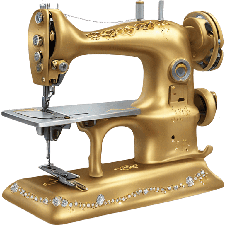 Gold and diamond King's Favorite Sewing Machine and mannequin with diamonds everywhere as if it glows like a personal gift from God emoji