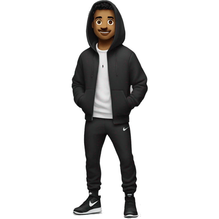 man fullbody, black nike tech fleece, front view emoji