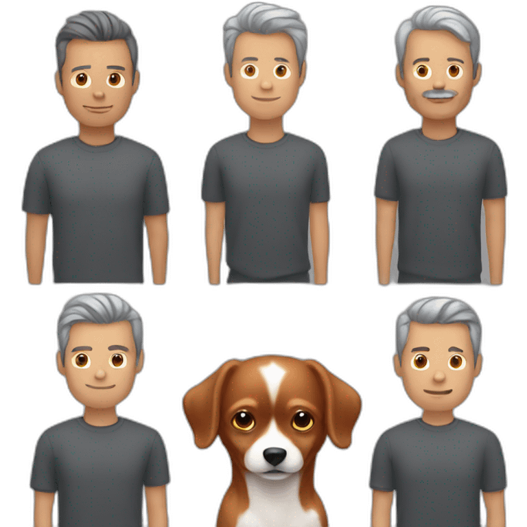 Dark grey hair man holding hand red hair man. And with long hair sand chihuahua emoji