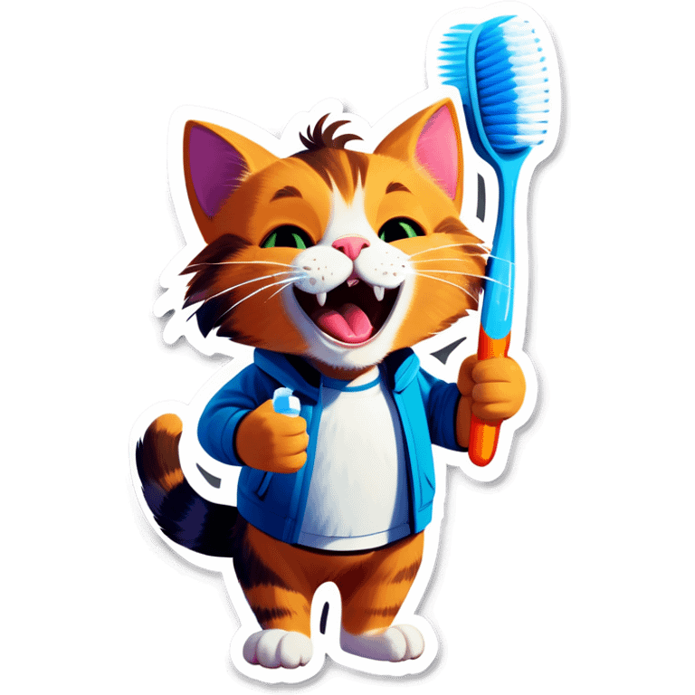 A cat that is brushing the teeth emoji