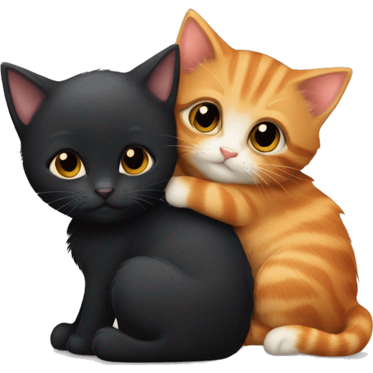 Black kitten and ginger kitten hugging eachother cutely emoji