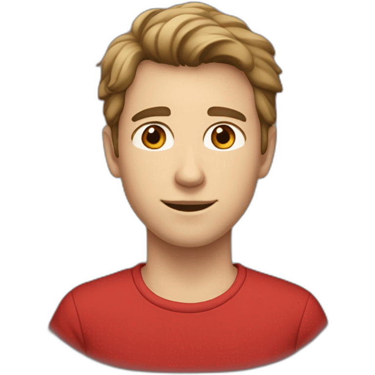 young white male with brown eyes,brown hair and light brown mustage under nose, wearing red shirt emoji