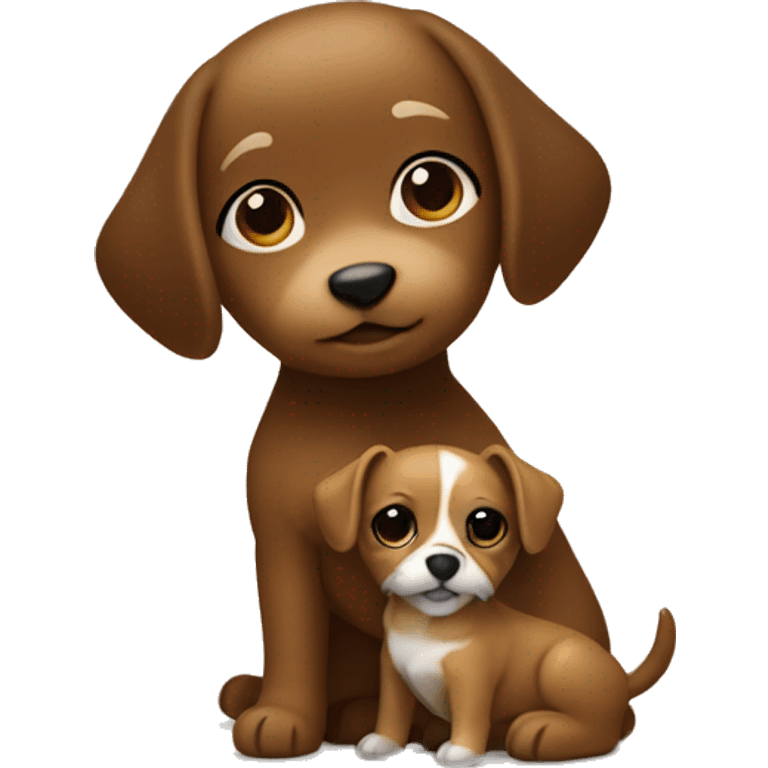 Little dog in gold brown being held by a brown haired girl emoji